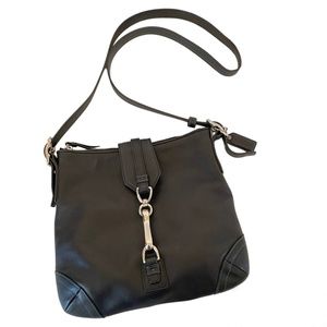 Coach Black Leather Hamptons Small Slim Duffle Crossbody Shoulder Bag